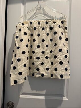 J. Crew Cream Asymmetrical w/navy Polka Dot Mini Skirt w/pockets size 20